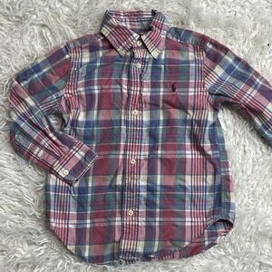 POLO RALPH LAUREN long sleeve plaid button up shirt size 3T Red Blue Green White